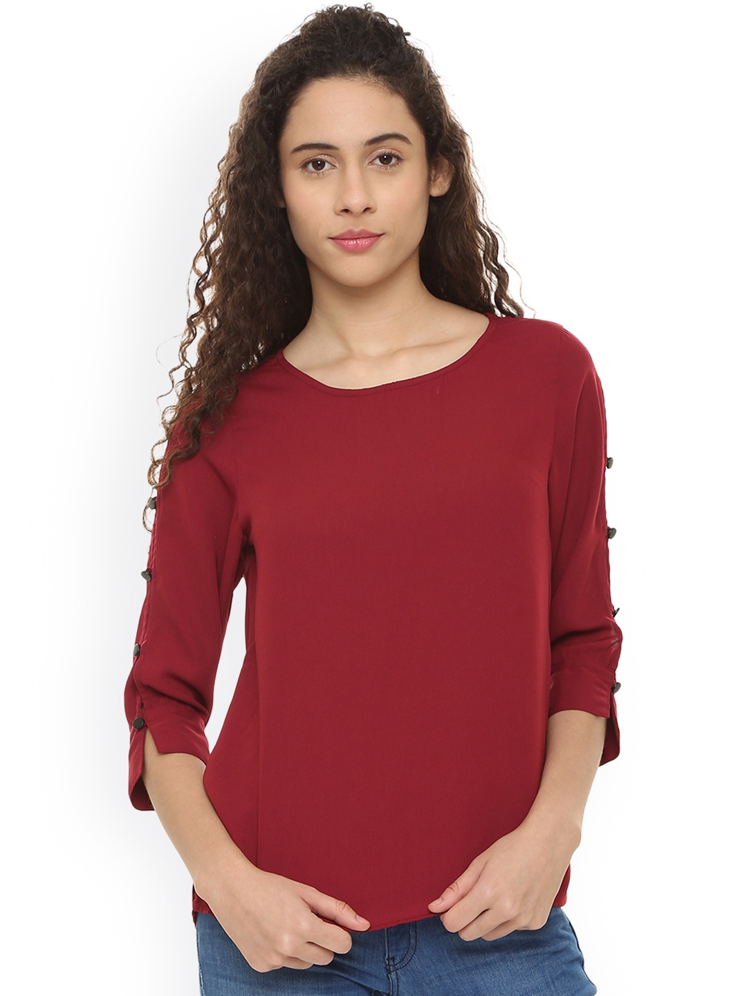 

People Women Maroon Solid Top