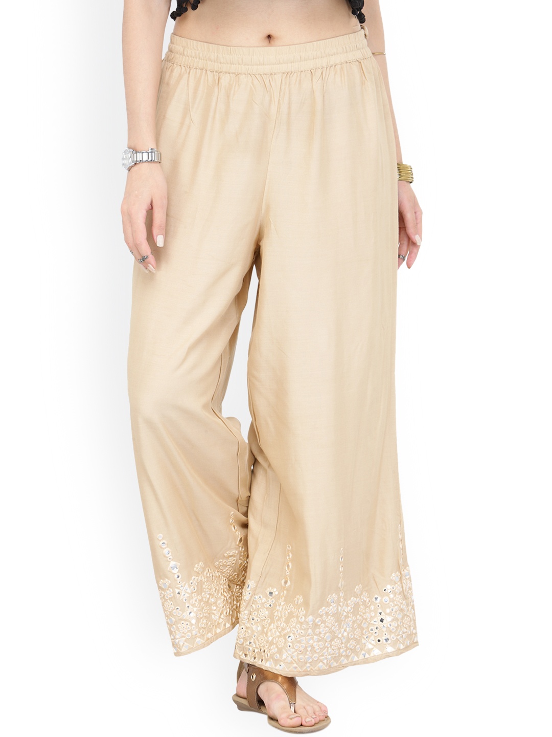 Varanga Women Beige Solid Palazzos