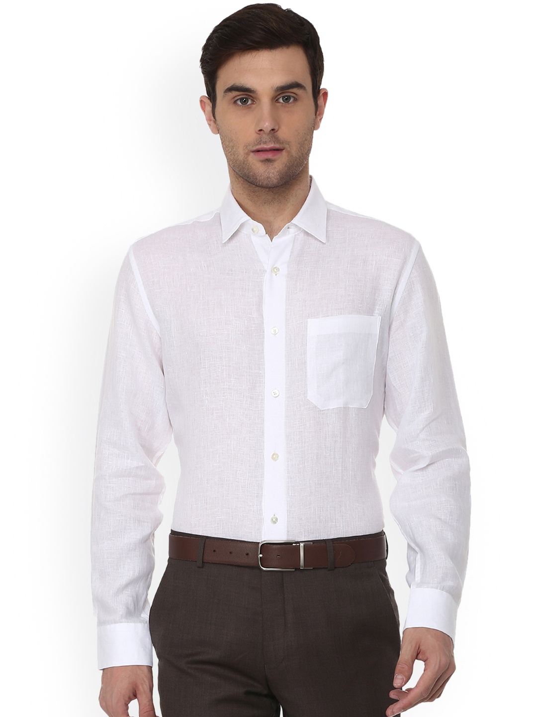 

Louis Philippe Men White Slim Fit Solid Linen Formal Shirt