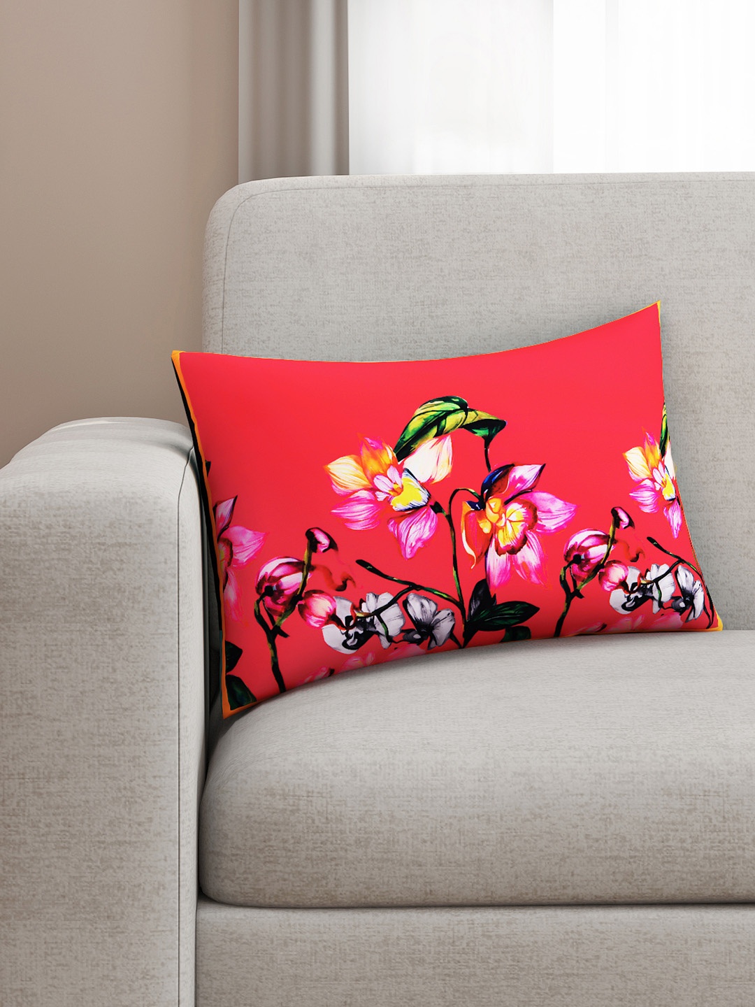 

SEJ by Nisha Gupta Pink & Green Floral Single Rectangle Cushion Cover