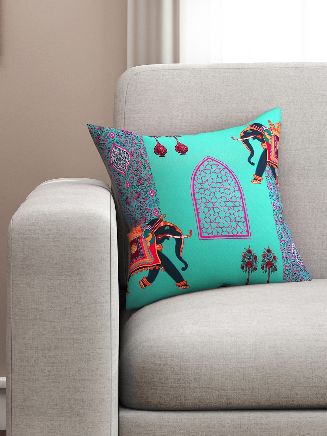 SEJ by Nisha Gupta Green Single Abstract Square Cushion Covers