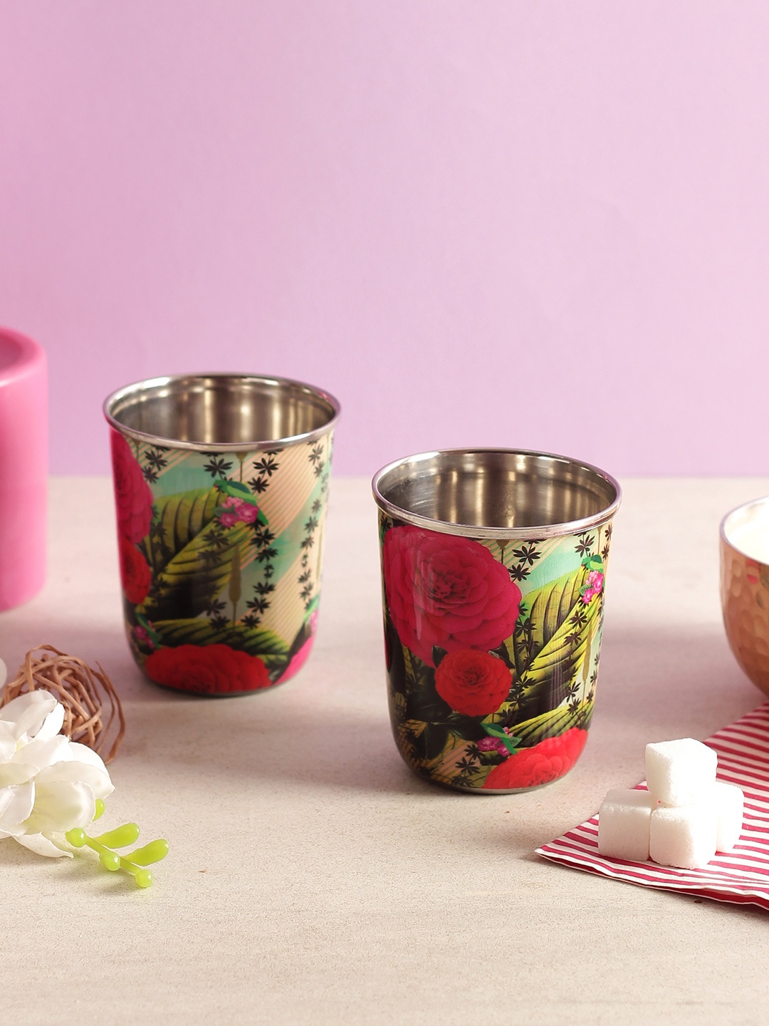 

India Circus by Krsnaa Mehta Set of 2 Multicoloured Printed Steel Tumblers, Multi