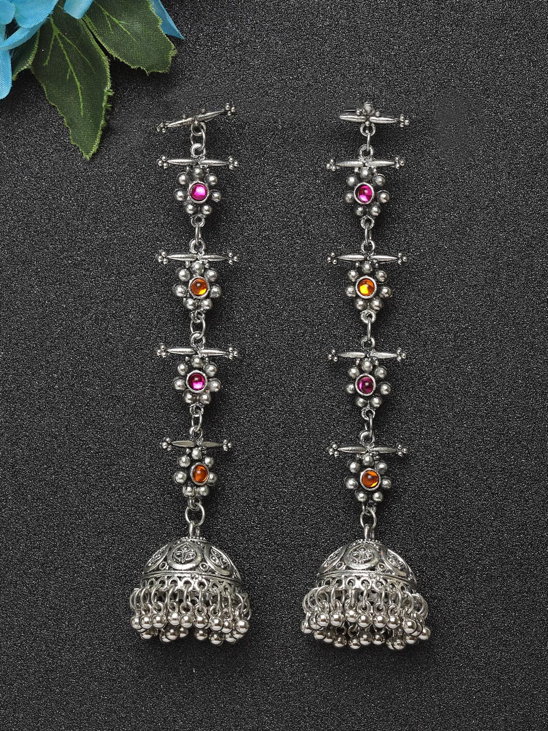 

Moedbuille Silver-Toned Dome Shaped Jhumkas