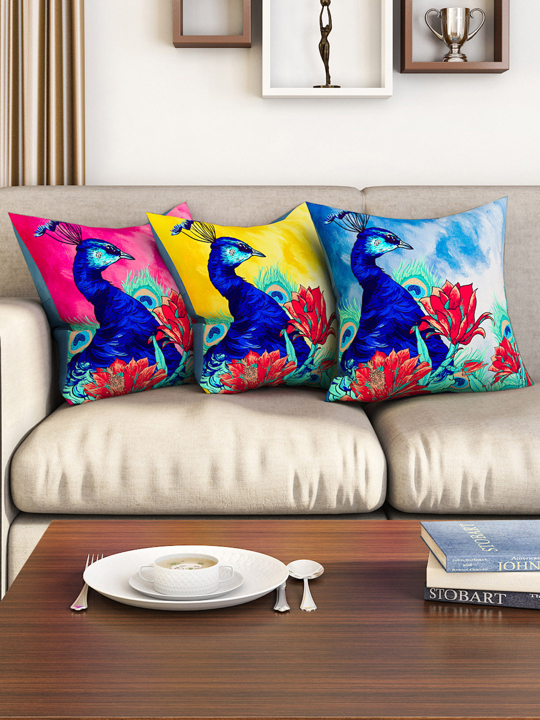 

SEJ by Nisha Gupta Set of 3 Ethnic Motifs Square Cushion Covers, Pink