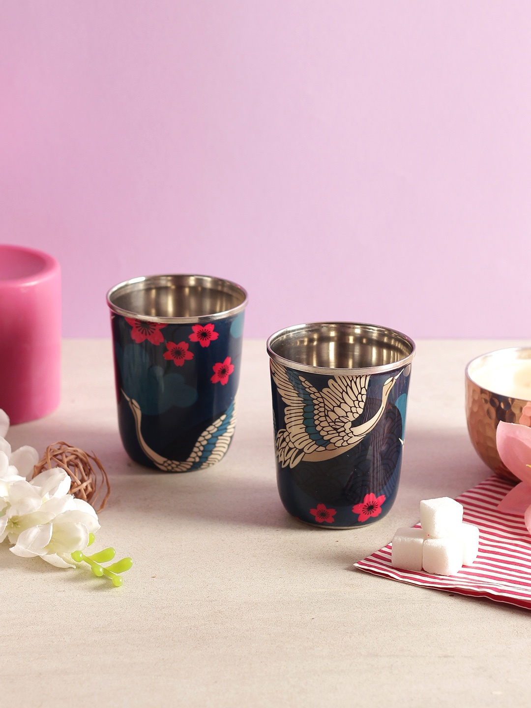 

India Circus by Krsnaa Mehta Set of 2 Muticoloured Printed Steel Tumblers, Multi