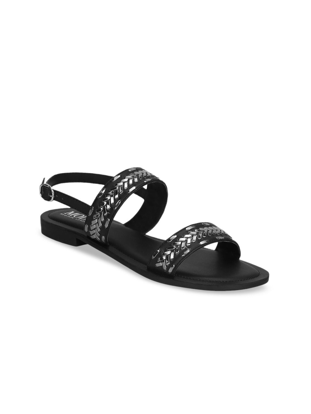 

Mode by Red Tape Women Black Woven Design Open Toe Flats