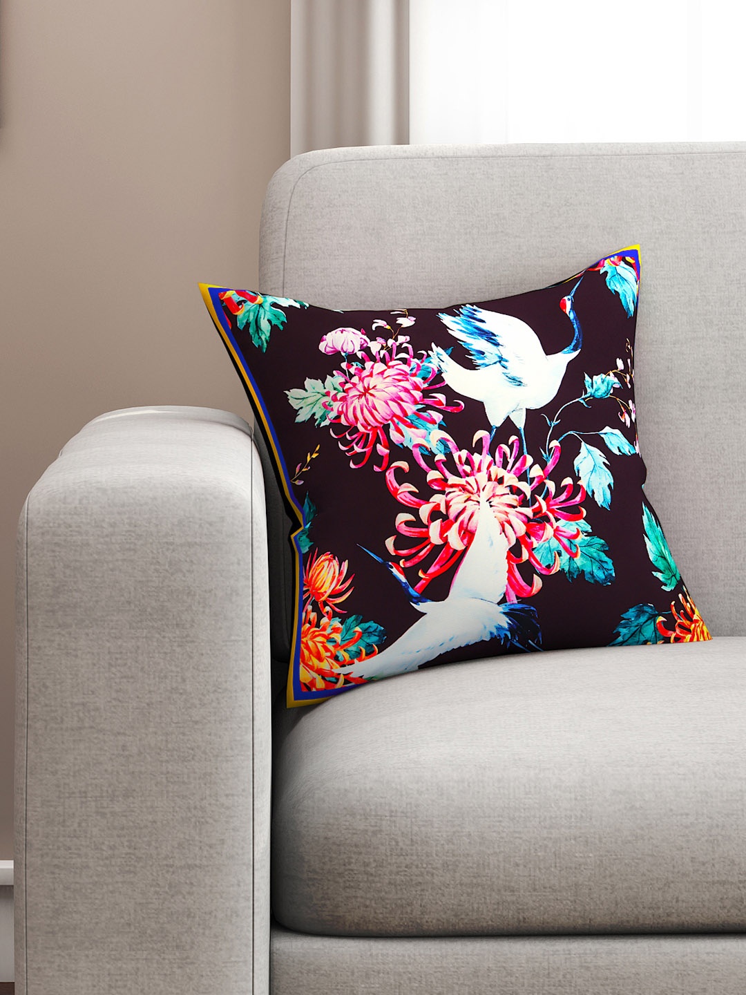 SEJ by Nisha Gupta Black Single Floral Square Cushion Covers