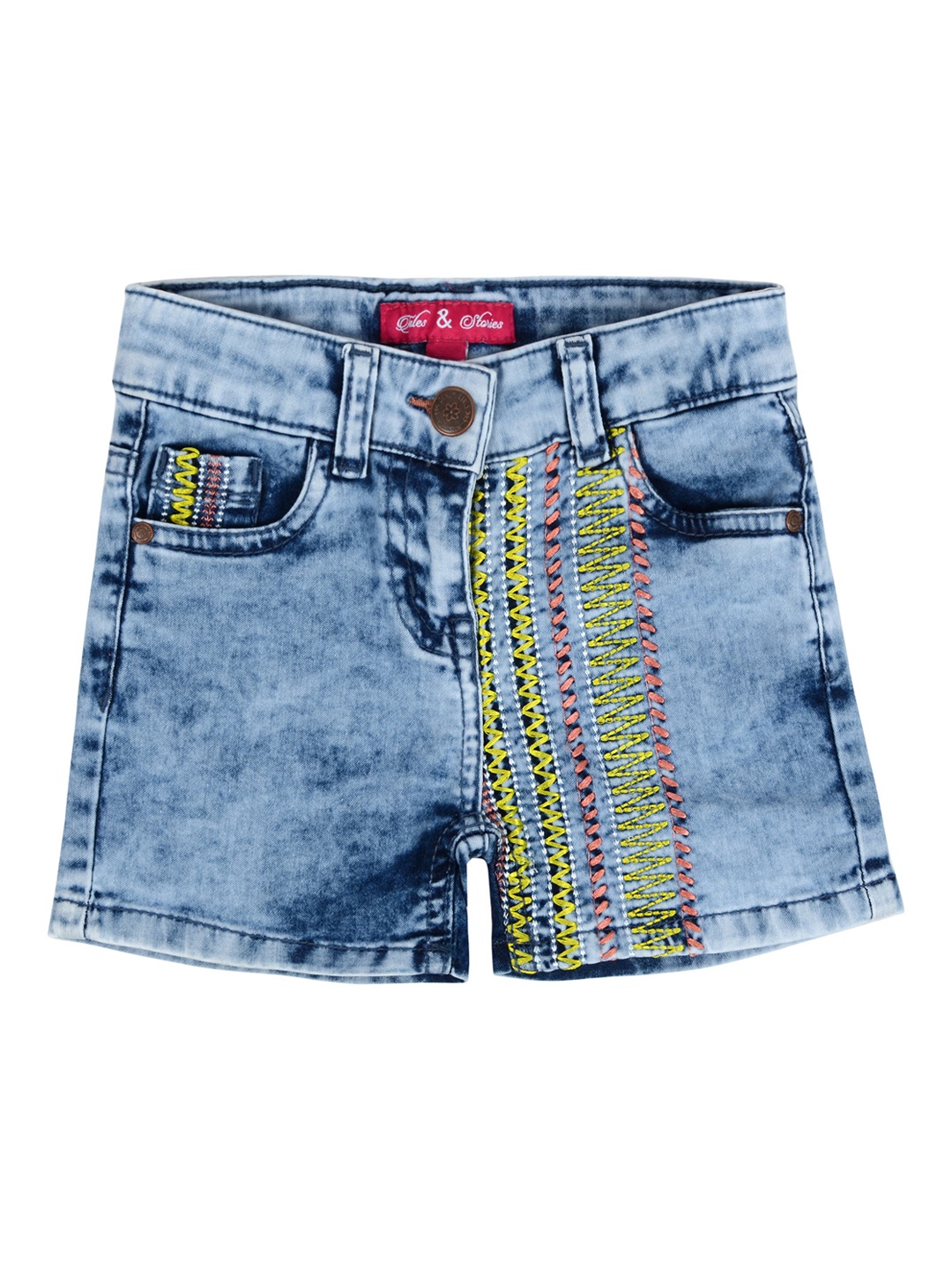 

TALES & STORIES Girls Blue Washed Regular Fit Denim Shorts
