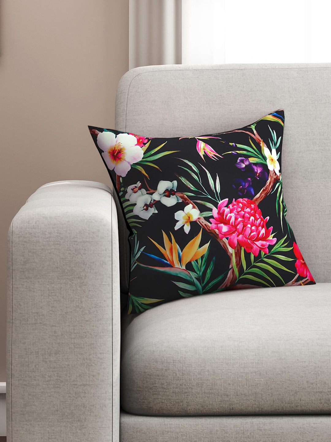 

SEJ by Nisha Gupta Black Single Floral Square Cushion Cover