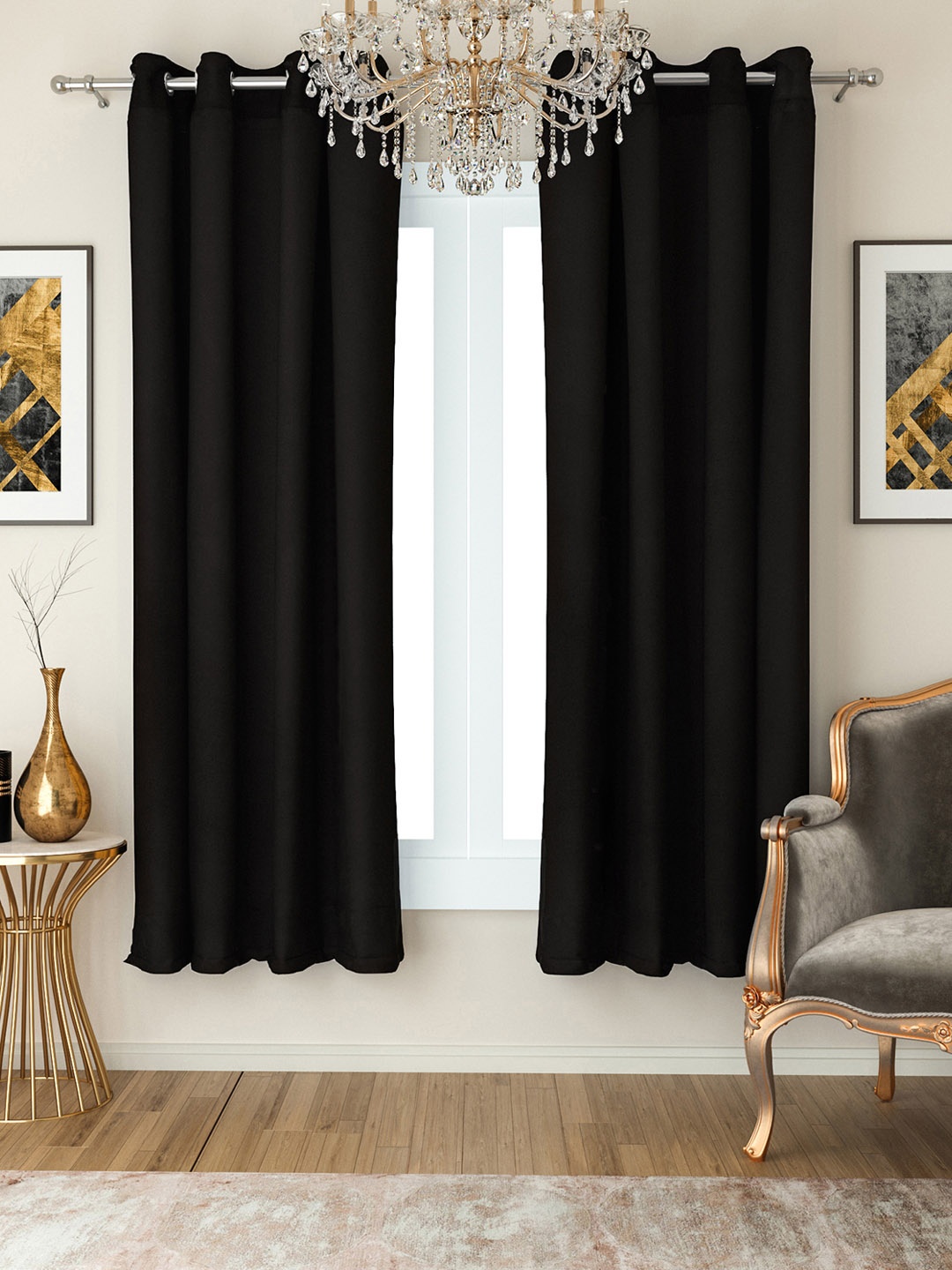 SWAYAM Set of 2 Window Curtains, Black