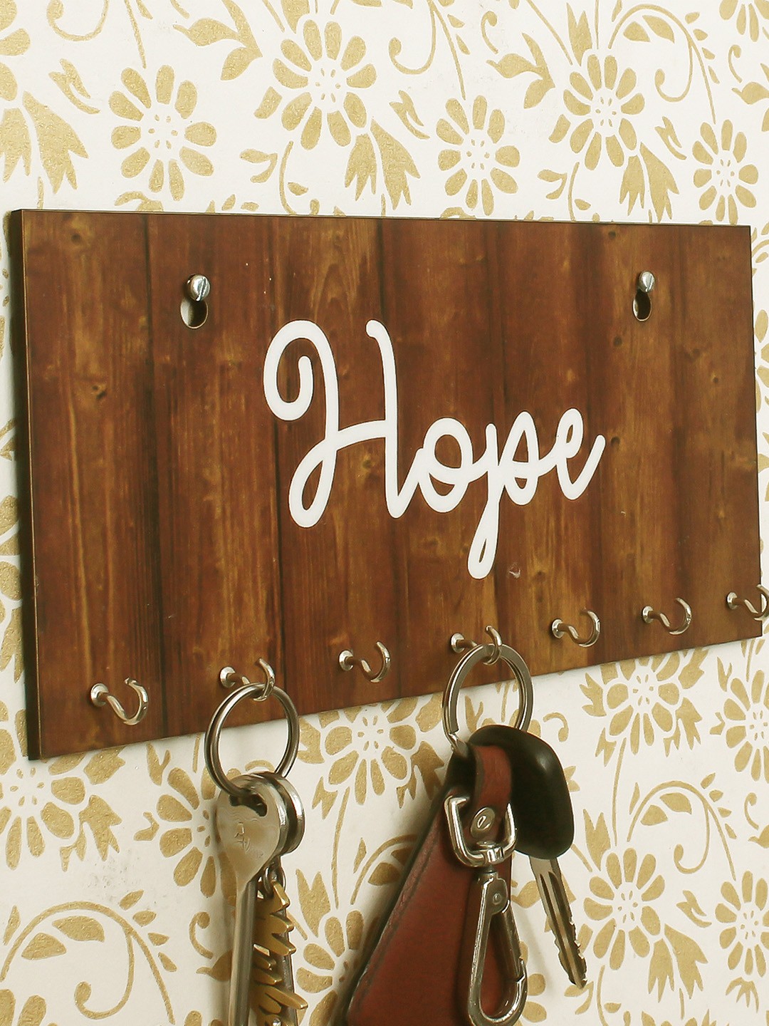 

eCraftIndia Brown Hope Theme Wooden Key Holder