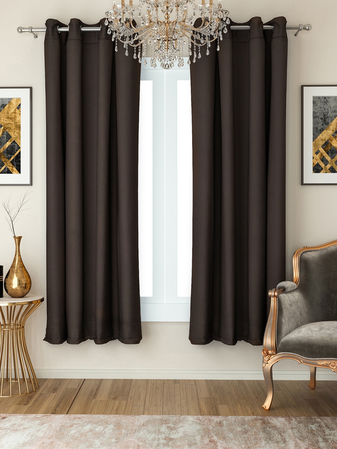 SWAYAM Coffee Brown Set of 2 Window Curtains