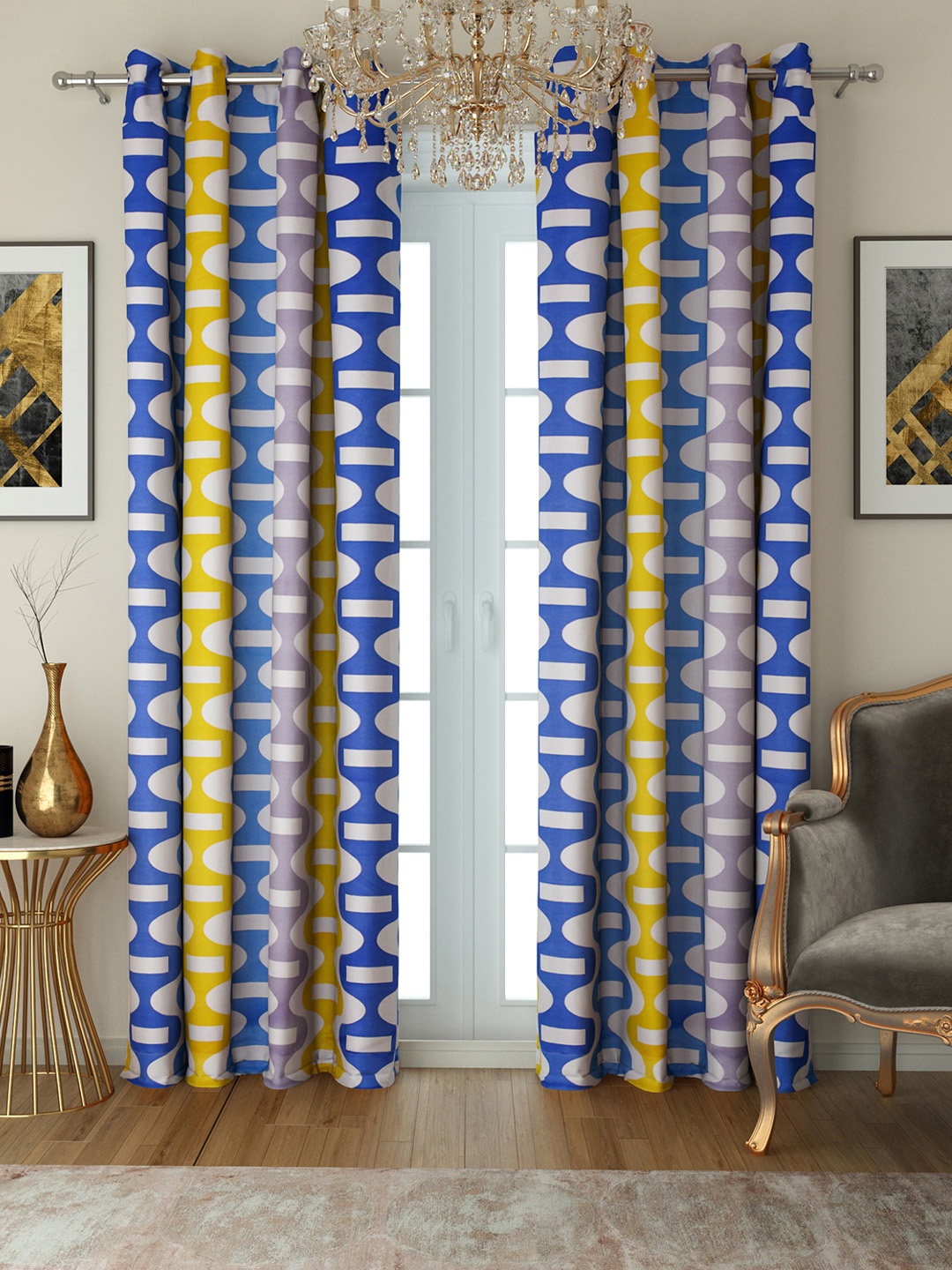 SWAYAM Multicoloured Set of 2 Long Door Curtains, Multi