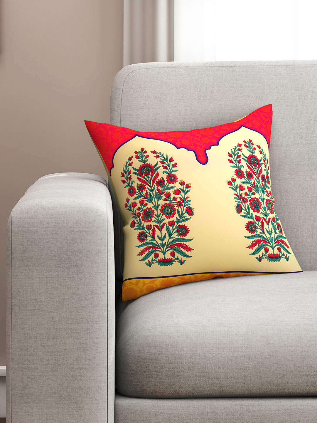 

SEJ by Nisha Gupta Red Single Floral Square Cushion Covers
