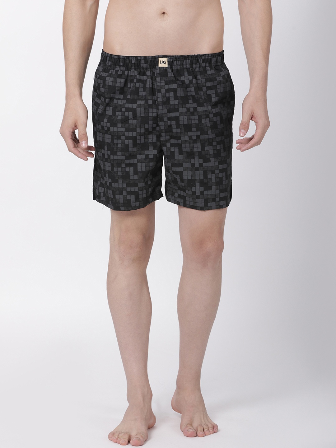 

Urban Dog Men Assorted Checked Pure Cotton Boxers UDBX157, Black