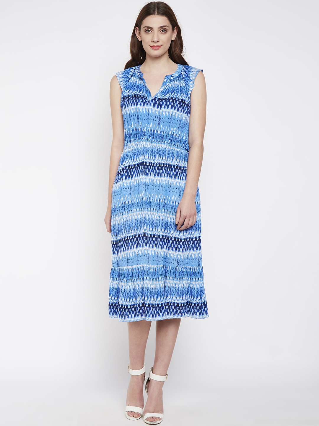 

Oxolloxo Women Blue Printed A-Line Dress