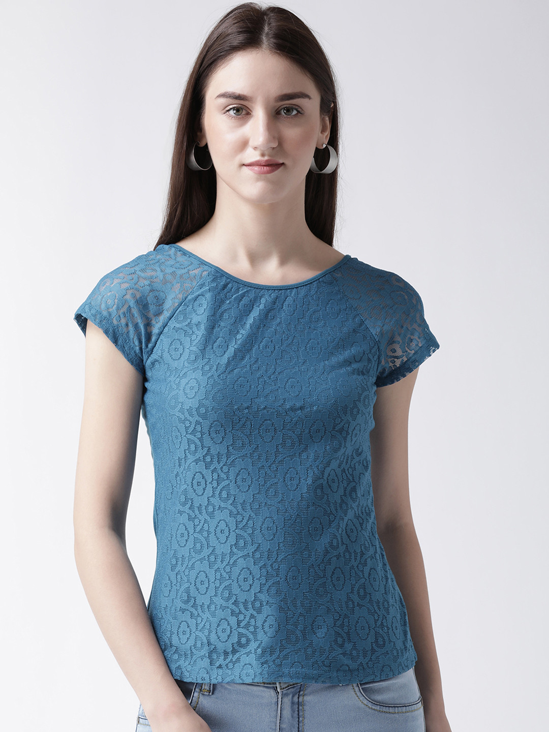 

MsFQ Women Blue Self Design Top