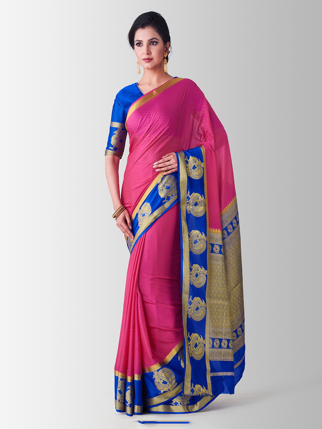 

MIMOSA Pink Poly Crepe Woven Design Mysore Silk Saree