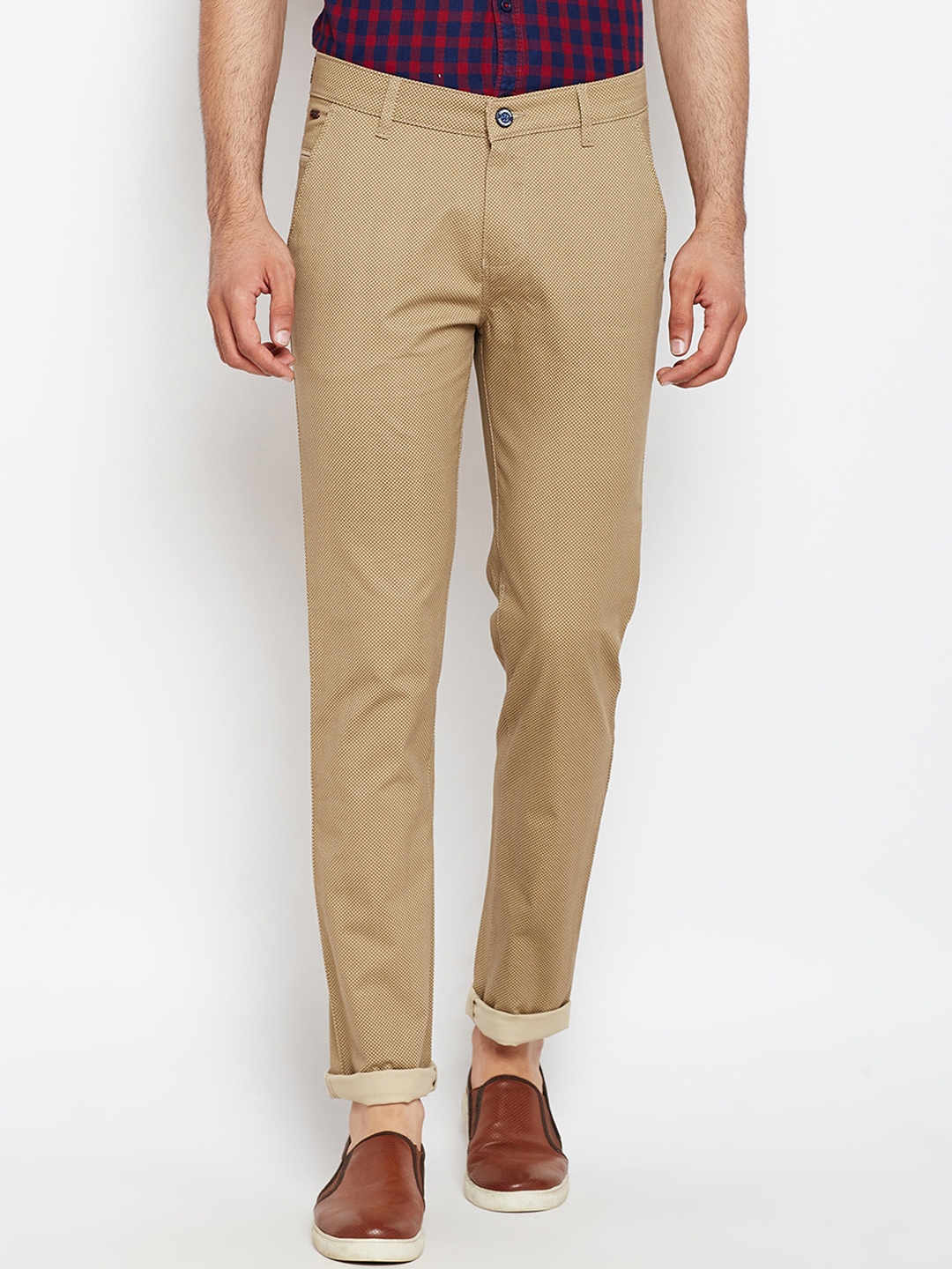 

Crimsoune Club Men Beige Slim Fit Checked Regular Trousers
