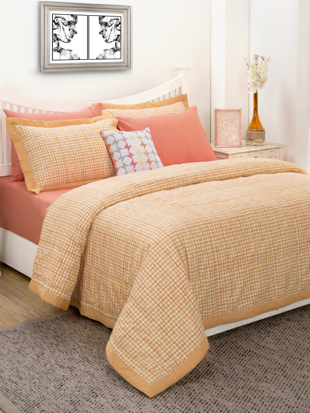 

MASPAR Orange Printed Polycotton 115GSM Double Quilt Set