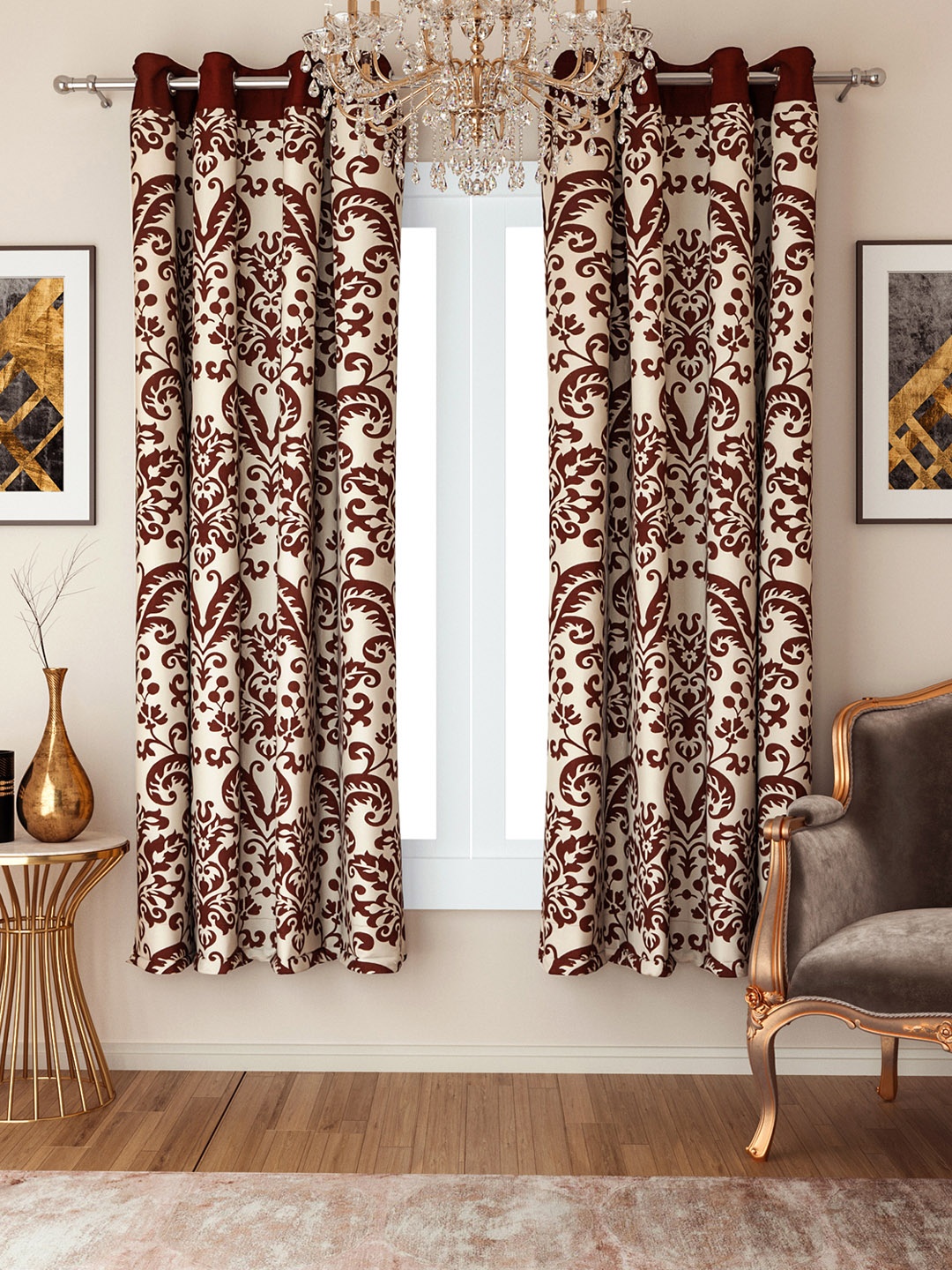 

SWAYAM Coffee Brown & Beige Set of 2 Window Curtains