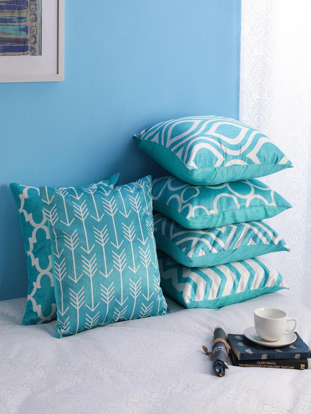 

SWHF Set Of 6 Printed Cushion Covers, Lime green