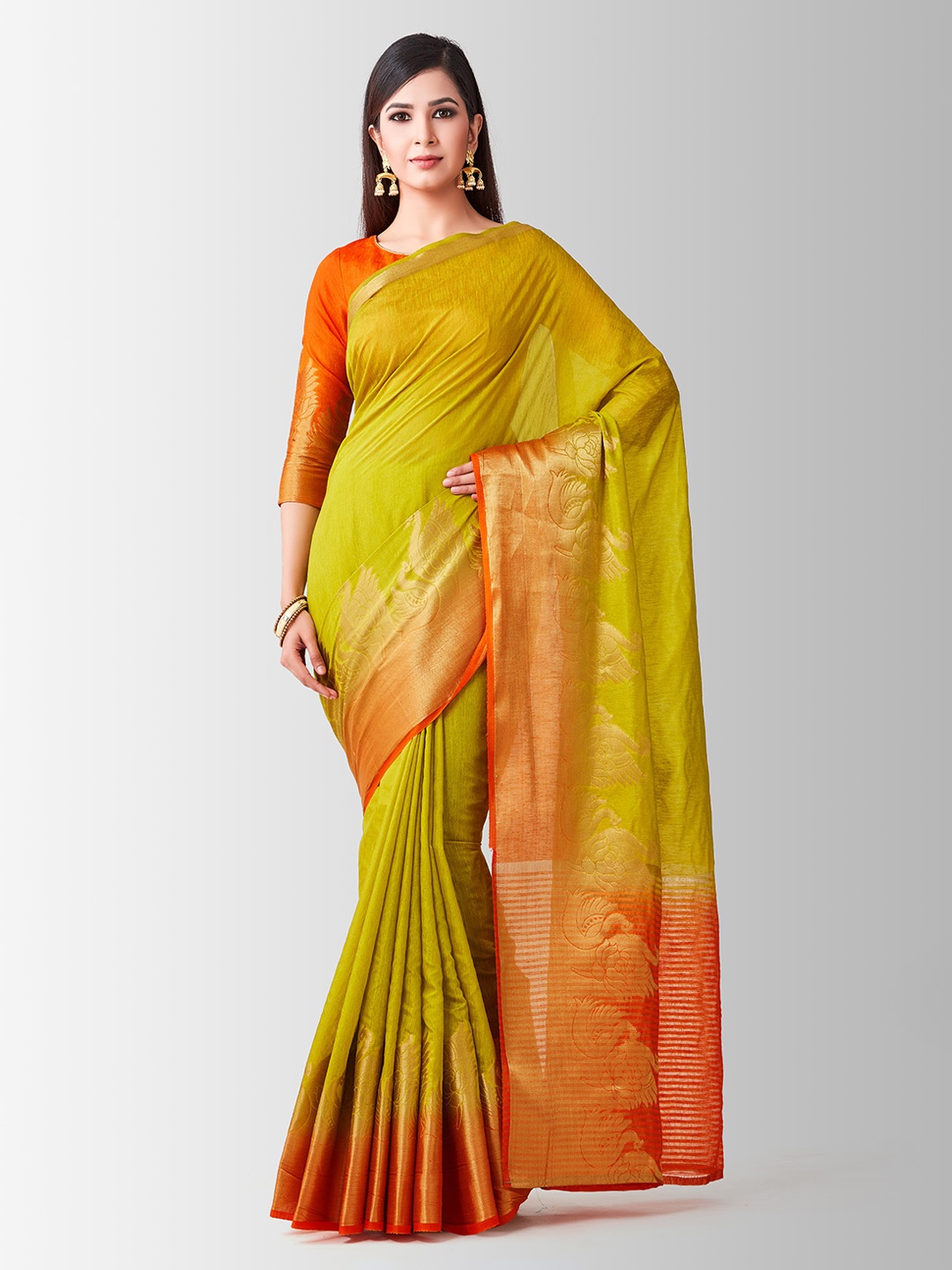 

MIMOSA Yellow Linen Blend Woven Design Kanjeevaram Saree