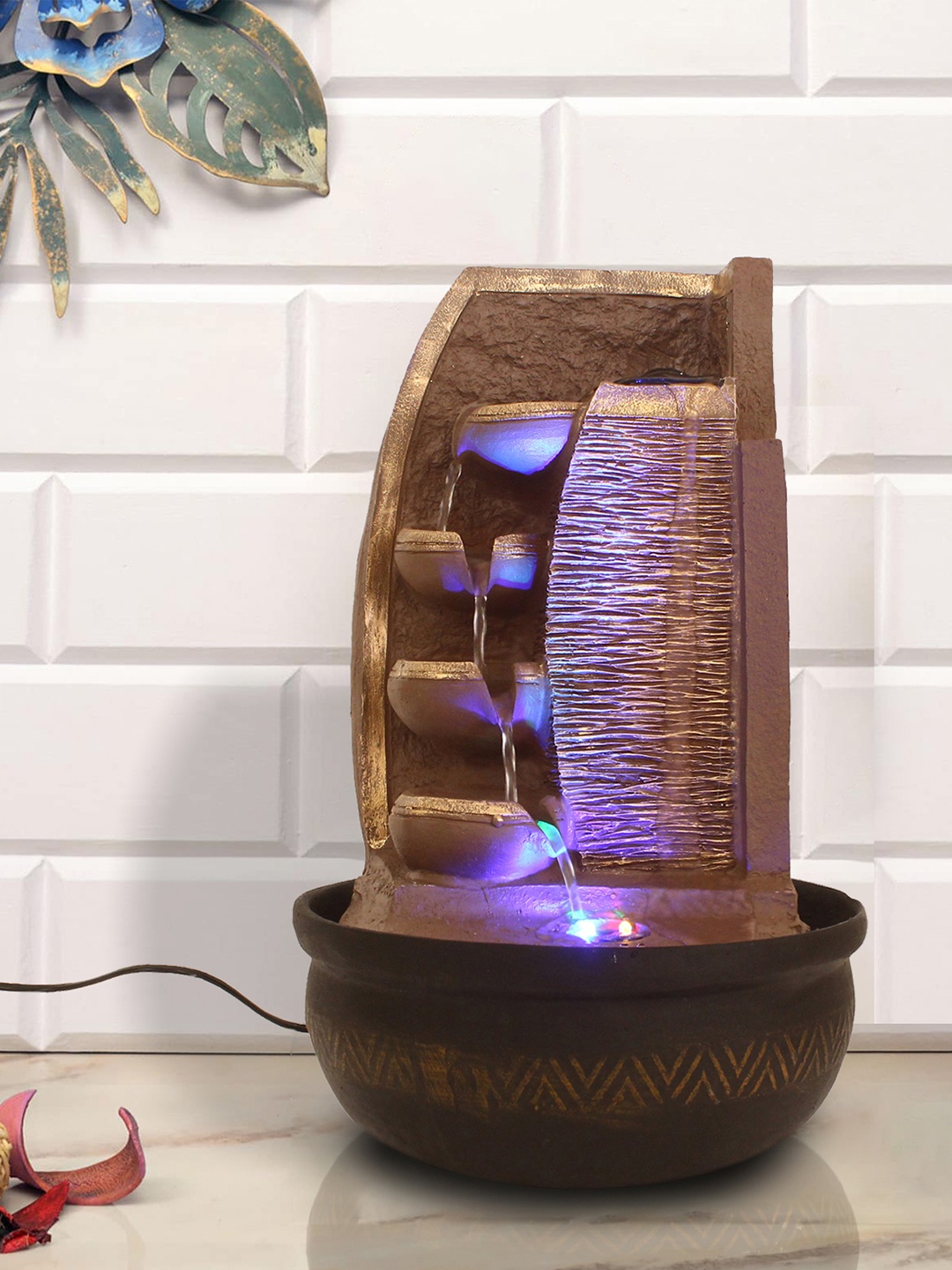 

eCraftIndia Brown Polyresin Water Fountain With LED Lights