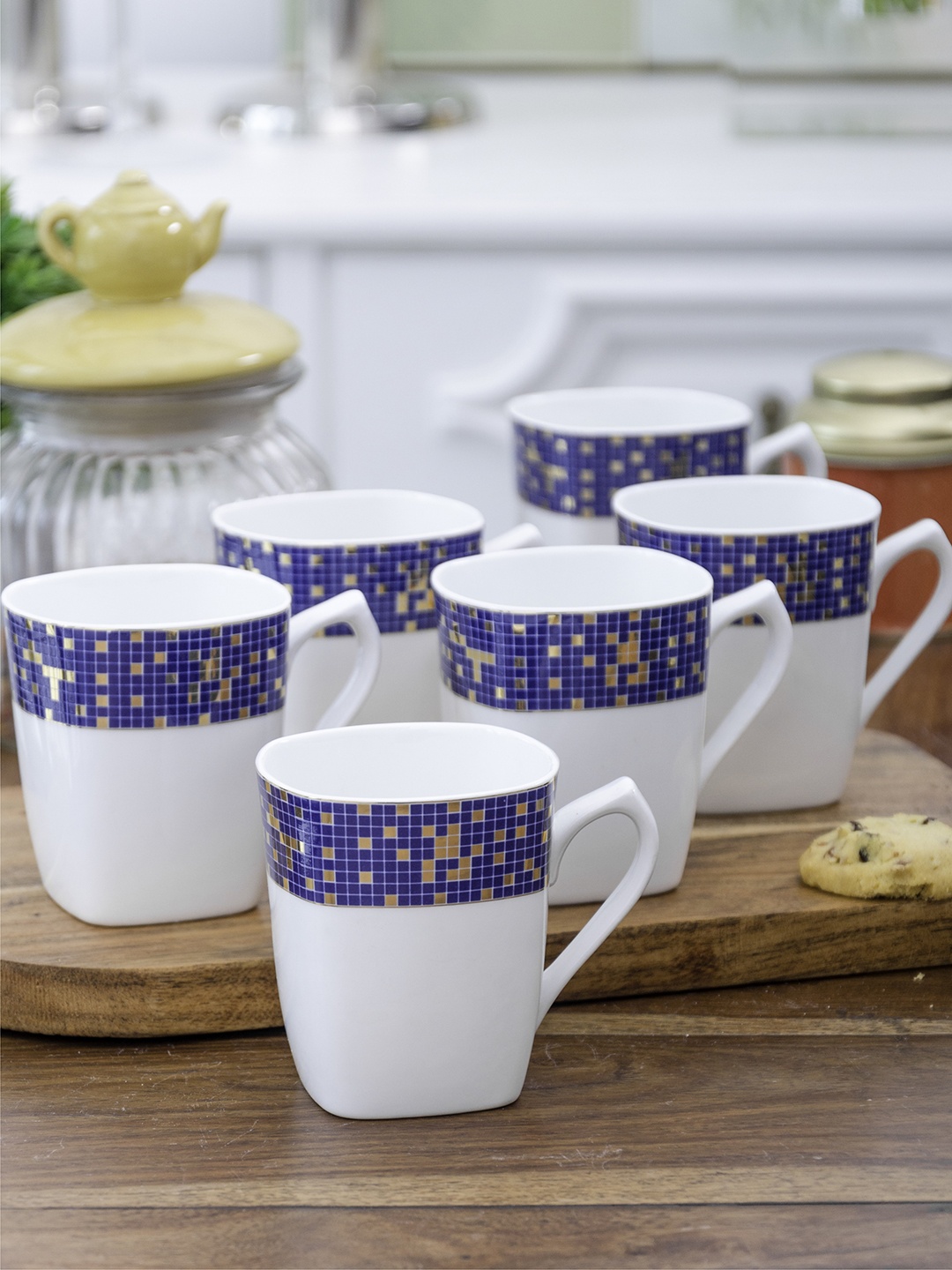 

SONAKI Set of 6 White Printed Bone China Coffee Mugs