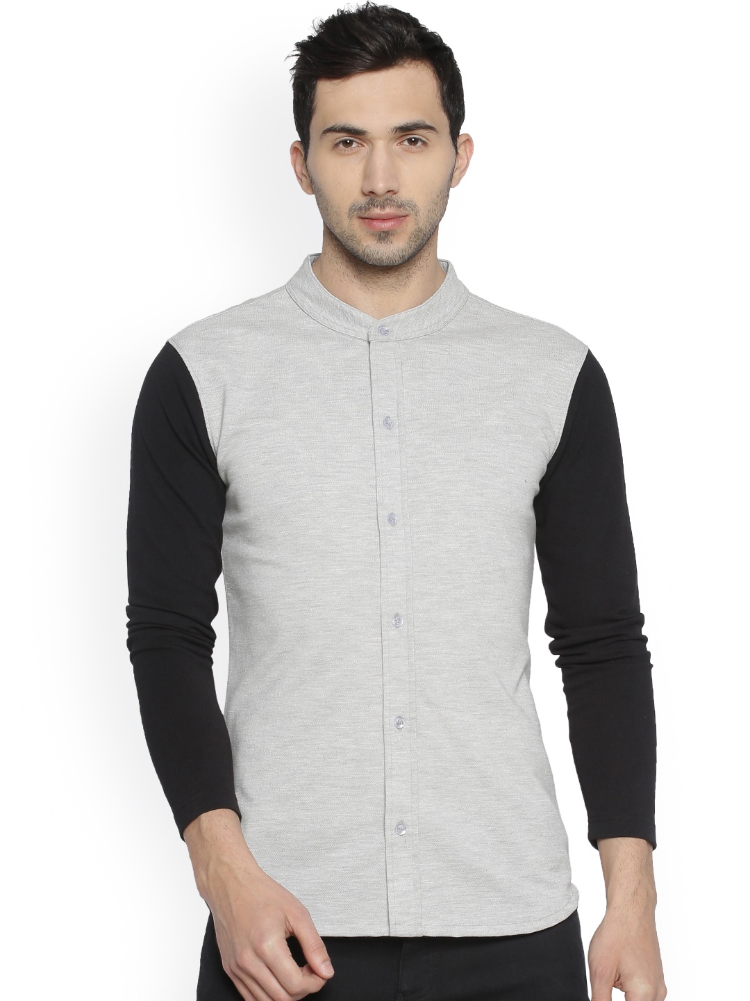 

Campus Sutra Men Grey & Navy Blue Regular Fit Solid Casual Shirt