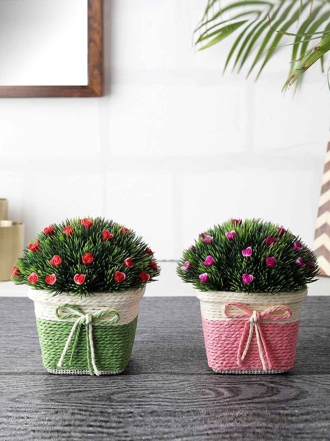 

FOLIYAJ Set of 2 Artifical Flowers With Pots, Green
