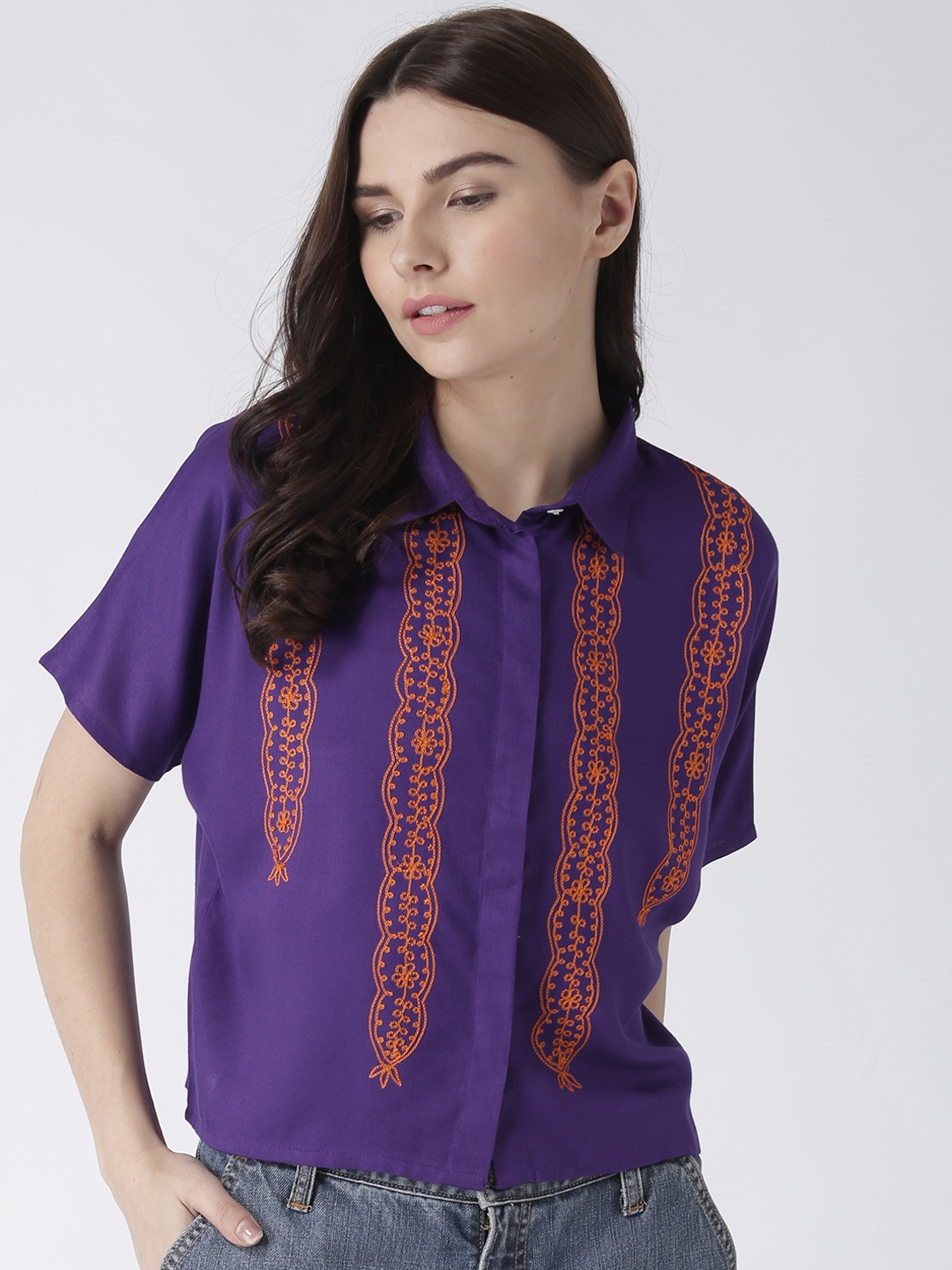 

MsFQ Women Purple Regular Fit Printed Casual Shirt