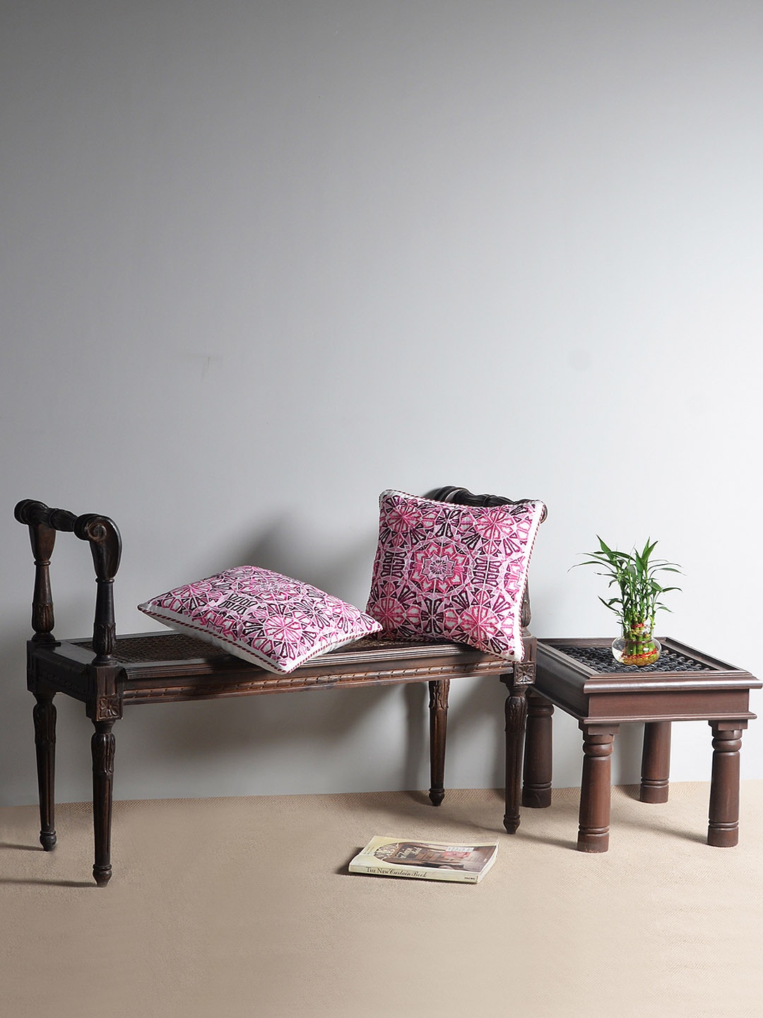 Deco Window Set of 2 Ethnic Motifs Square Cushion Covers, Pink