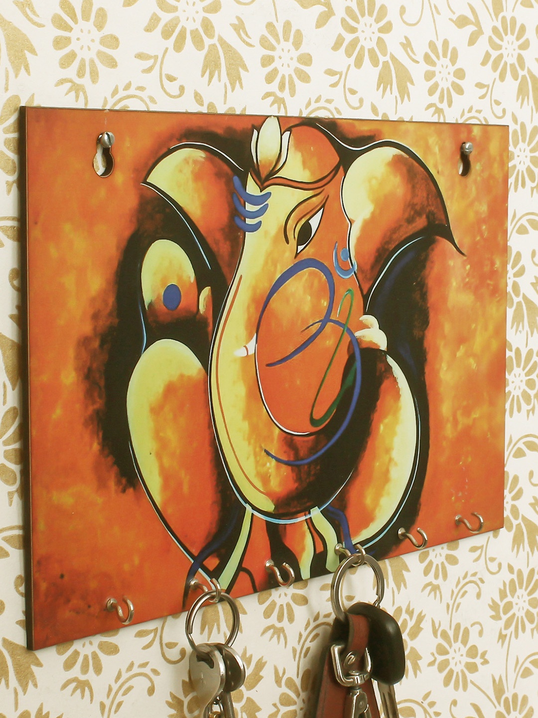 eCraftIndia Yellow Lord Ganesha Theme Wooden Key Holder
