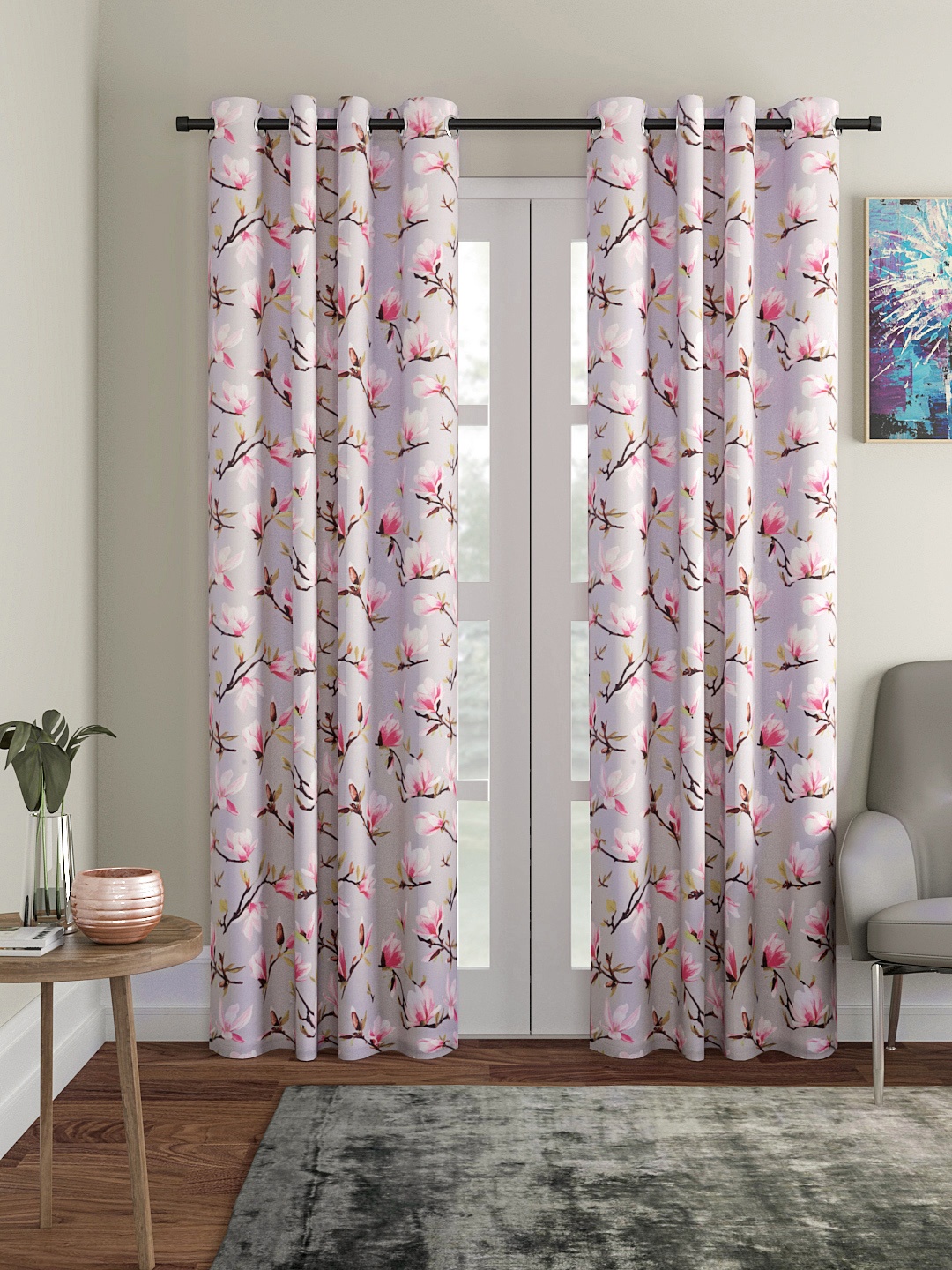 

Soumya Grey & Pink Printed Door Curtain
