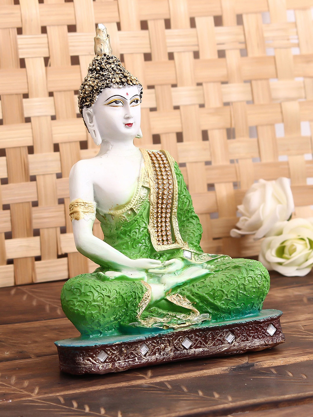 

eCraftIndia Green & White Buddha Decorative Showpiece