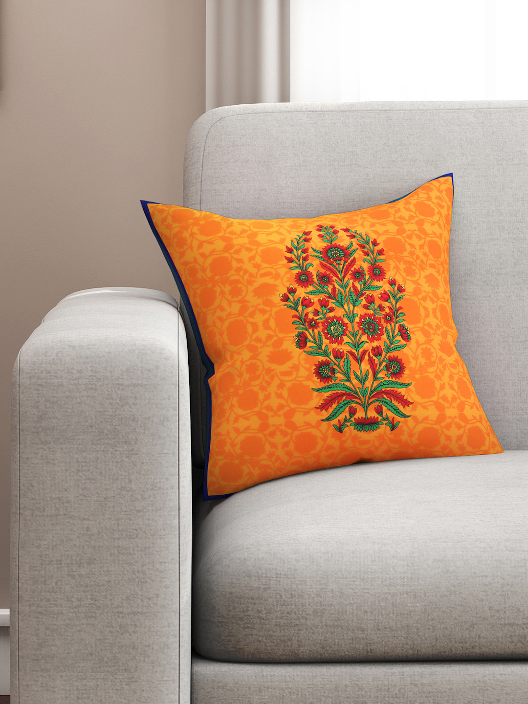 

SEJ by Nisha Gupta Mustard Orange Single Floral Square Cushion Covers