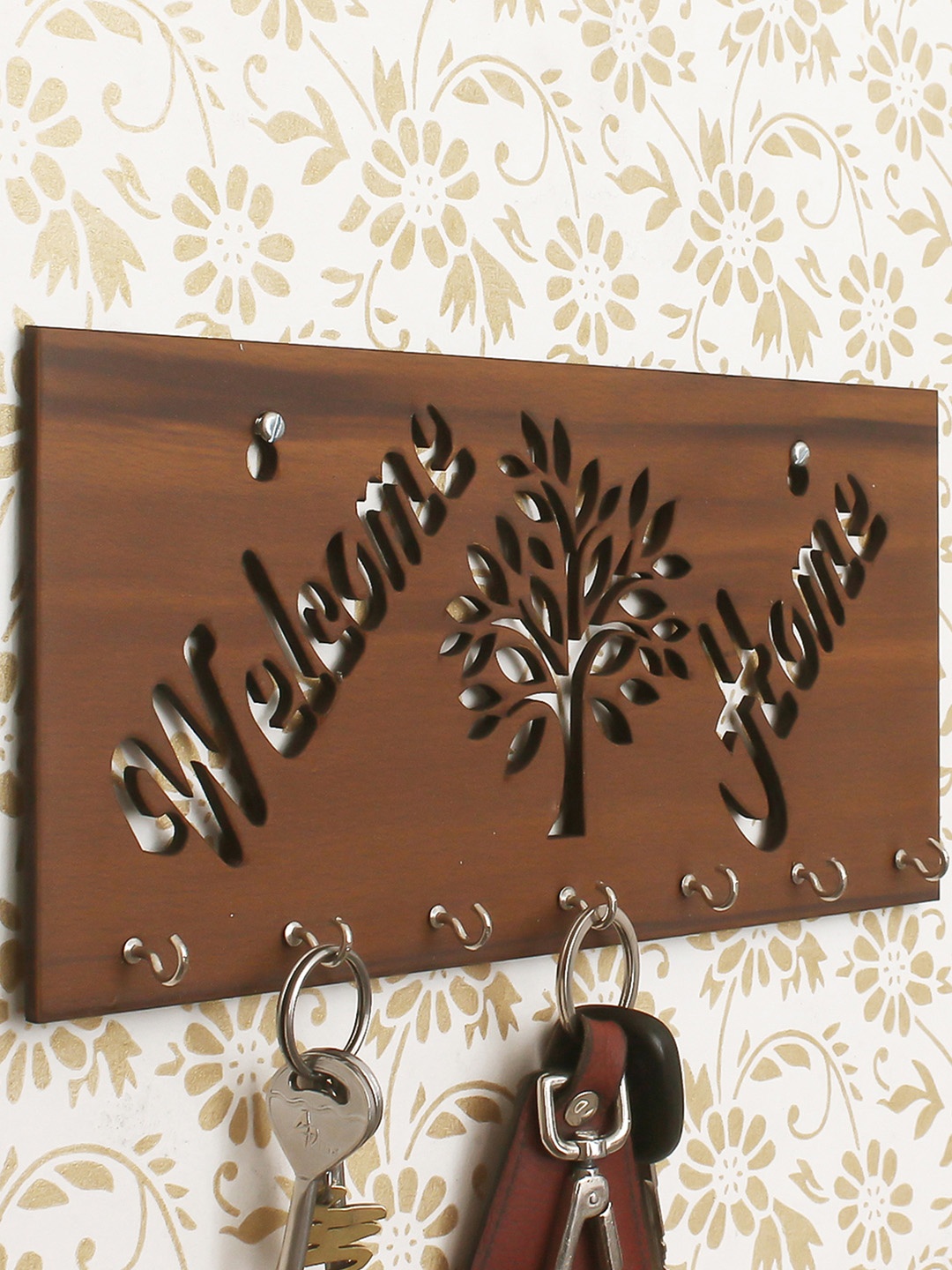 

eCraftIndia Brown Welcome Home Theme Wooden Key Holder