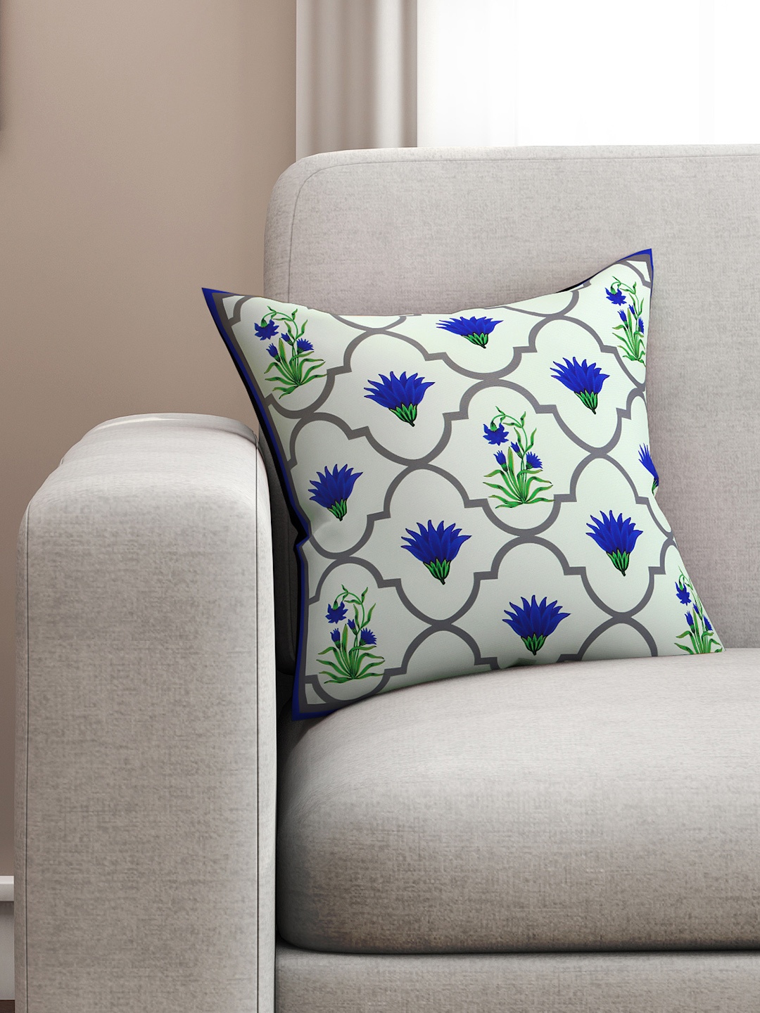 

SEJ by Nisha Gupta Blue Single Floral Square Cushion Cover