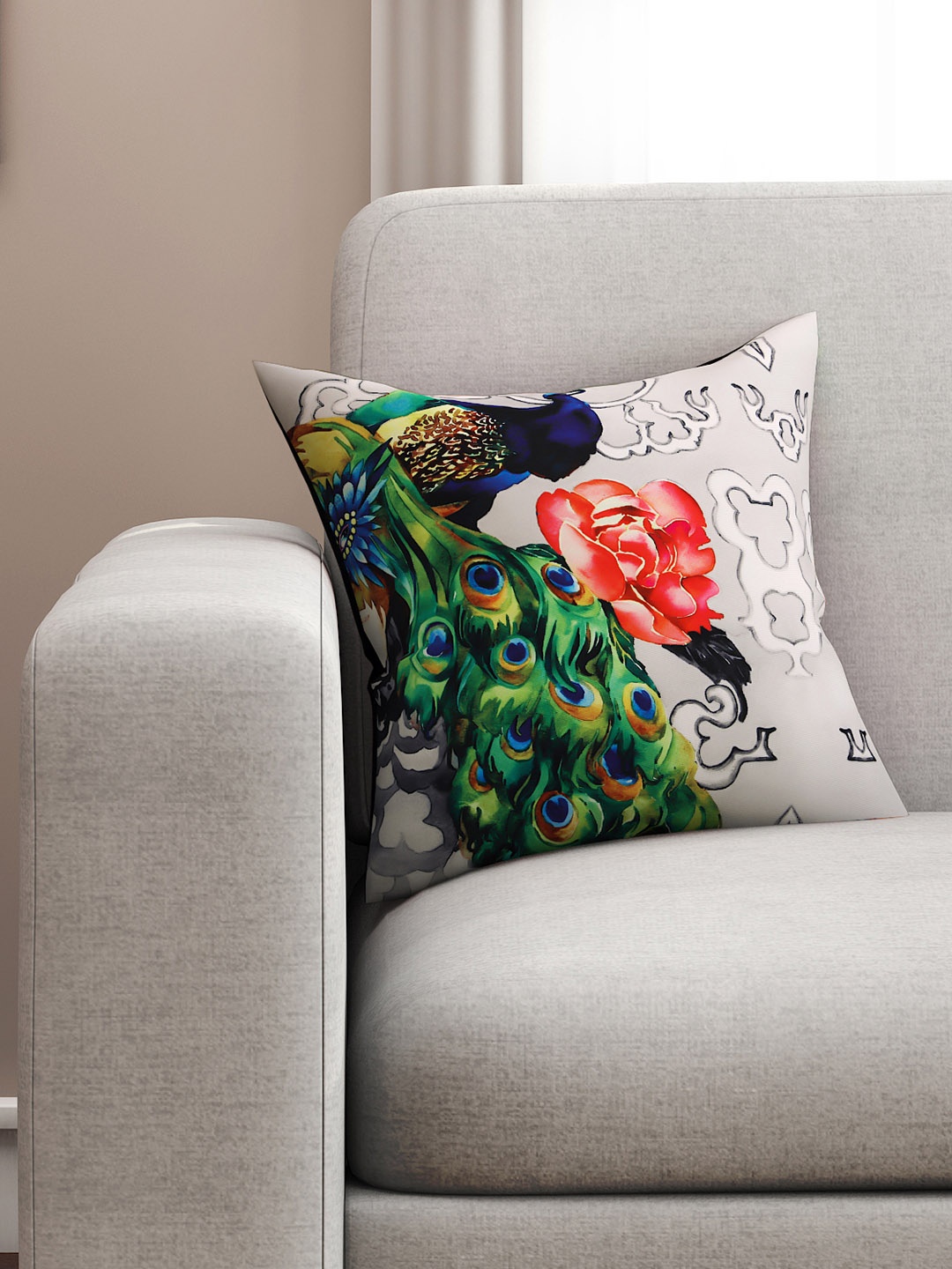 

SEJ by Nisha Gupta Grey Single Abstract Square Cushion Cover