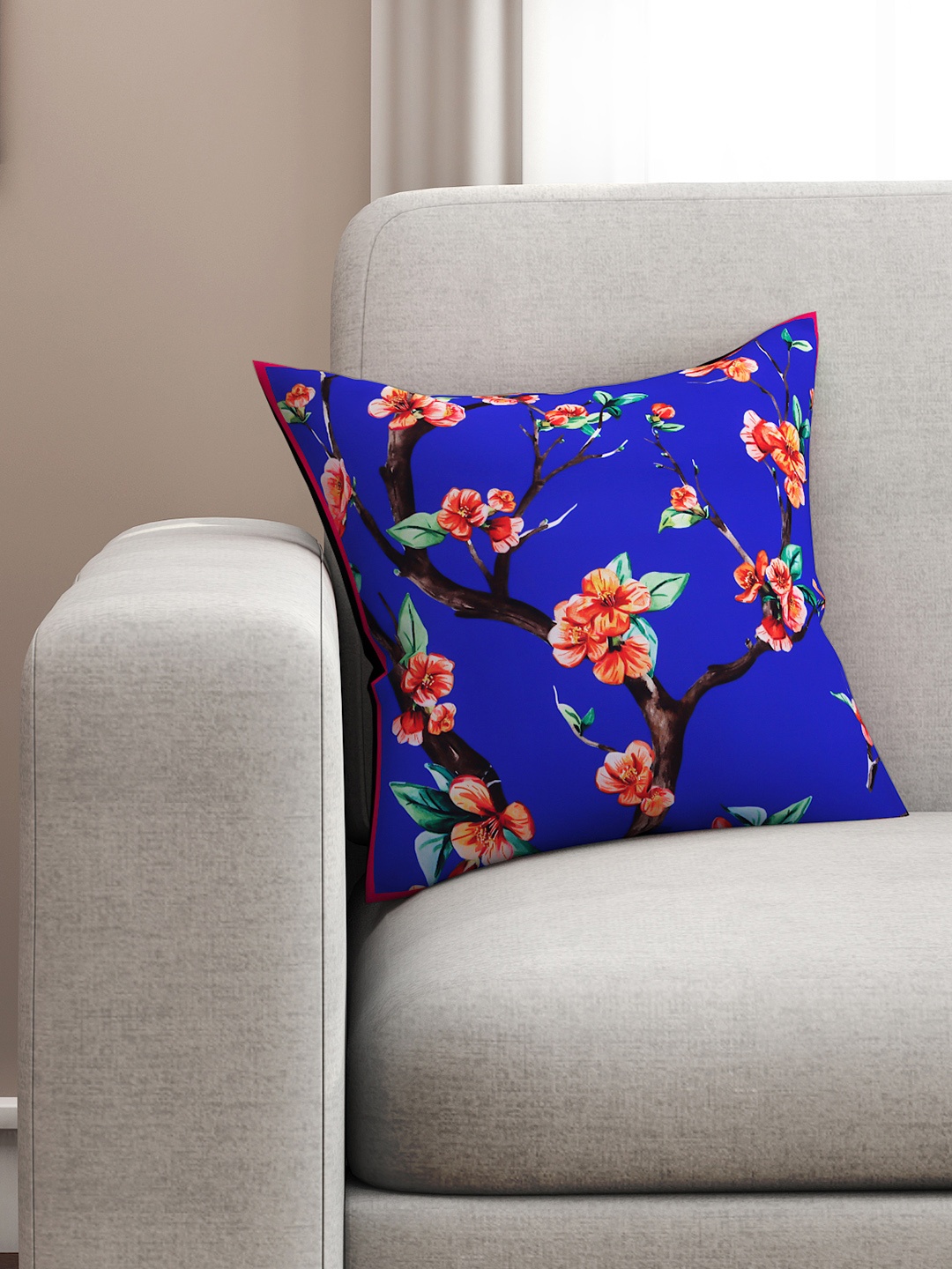 

SEJ by Nisha Gupta Blue Single Floral Square Cushion Cover
