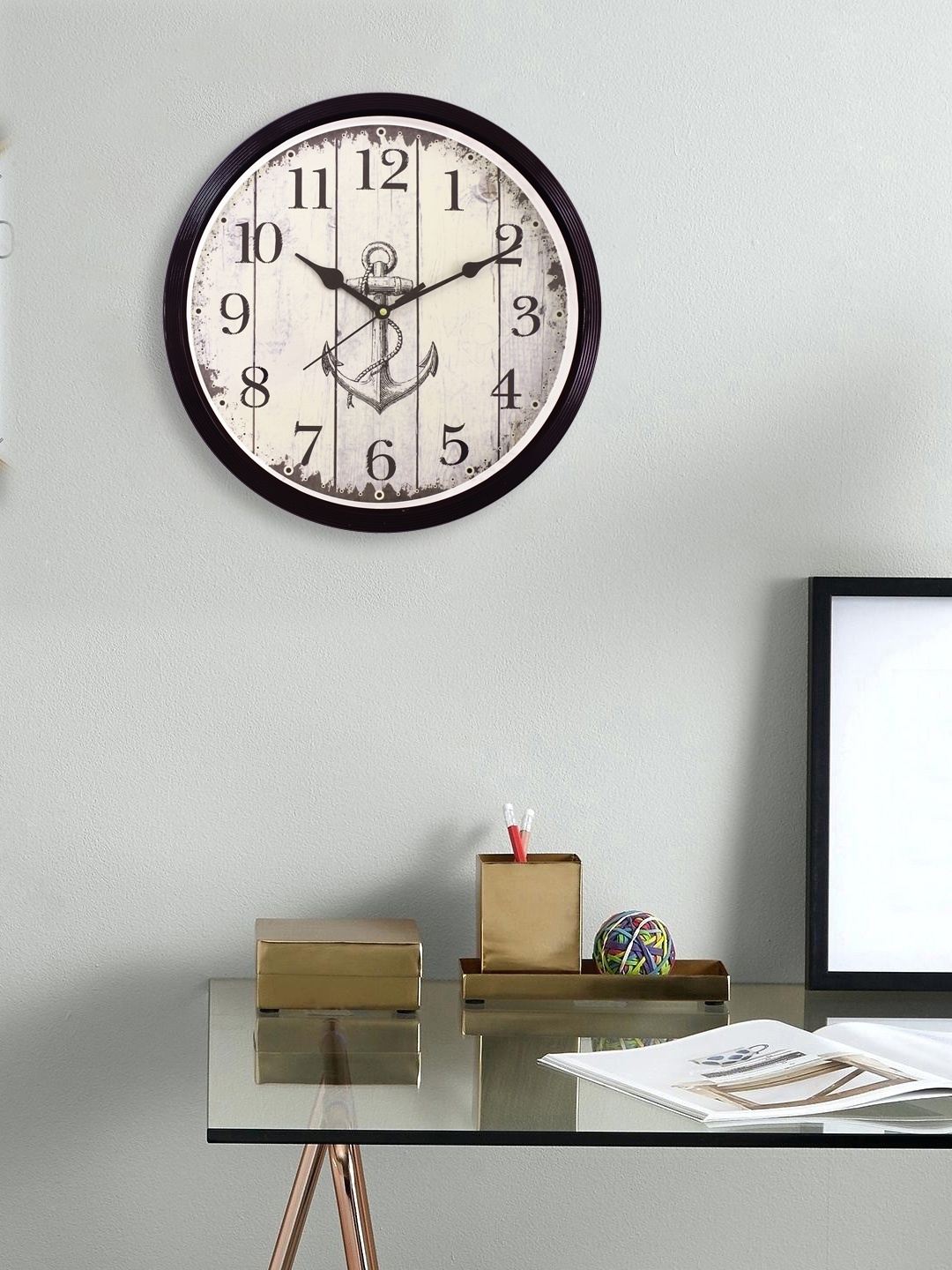 

eCraftIndia Off-White & Black Round Printed Analogue Wall Clock