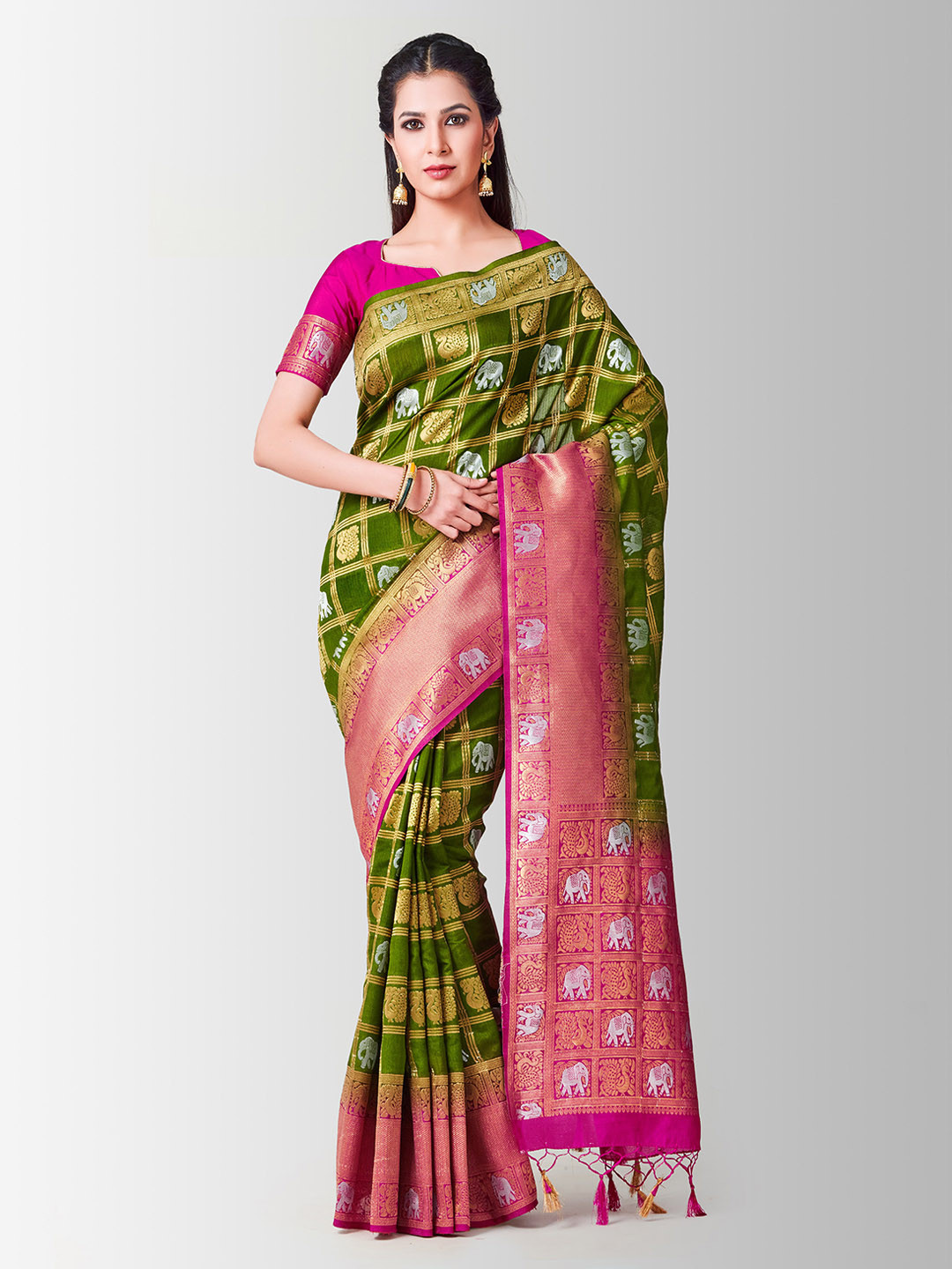 

MIMOSA Olive Green Art Silk Woven Design Patola Saree