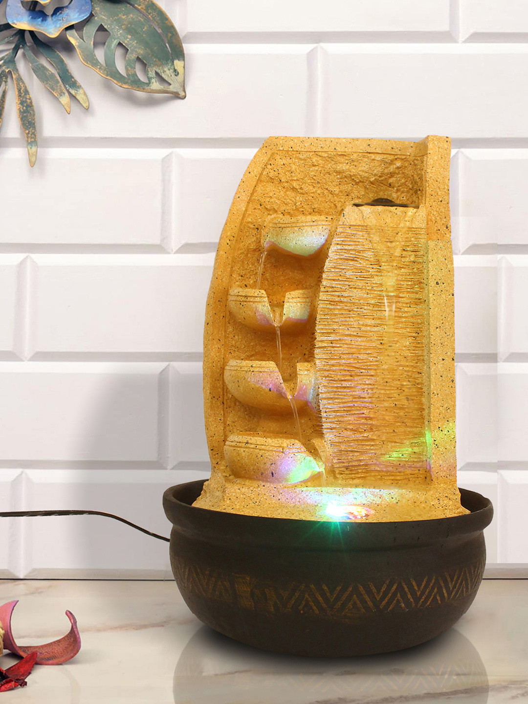 

eCraftIndia Brown & Yellow Polyresin Water Fountain With LED Lights