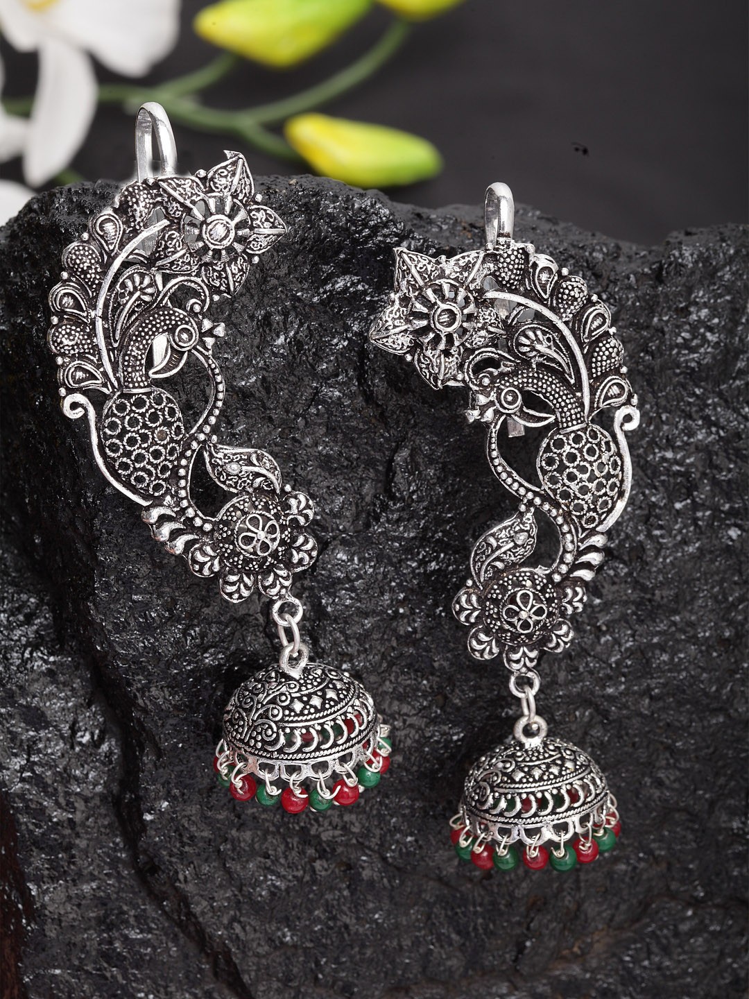 

Moedbuille Multicoloured Peacock Shaped Jhumkas, Multi