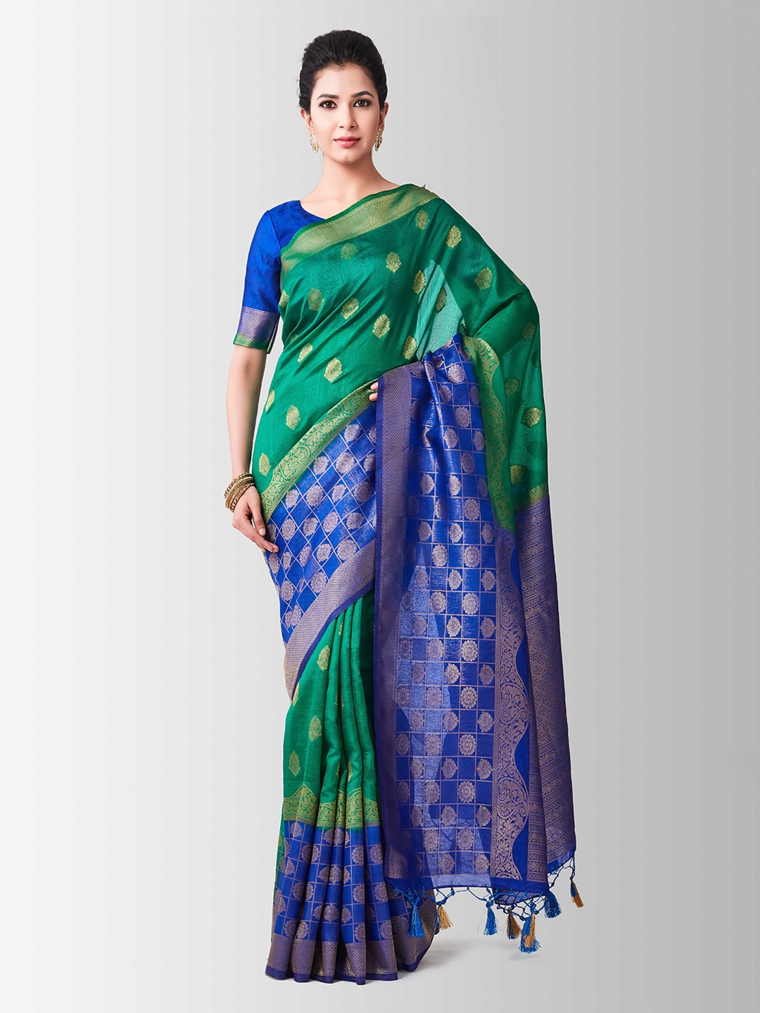

MIMOSA Teal Art Silk Woven Design Kanjeevaram Saree