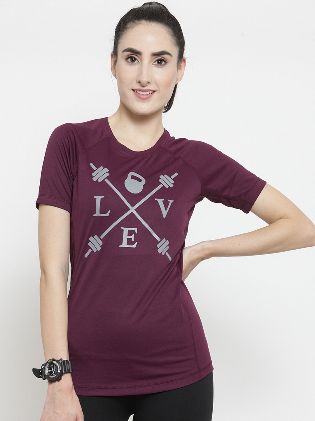 

Invincible Women Burgundy Printed Round Neck T-shirt