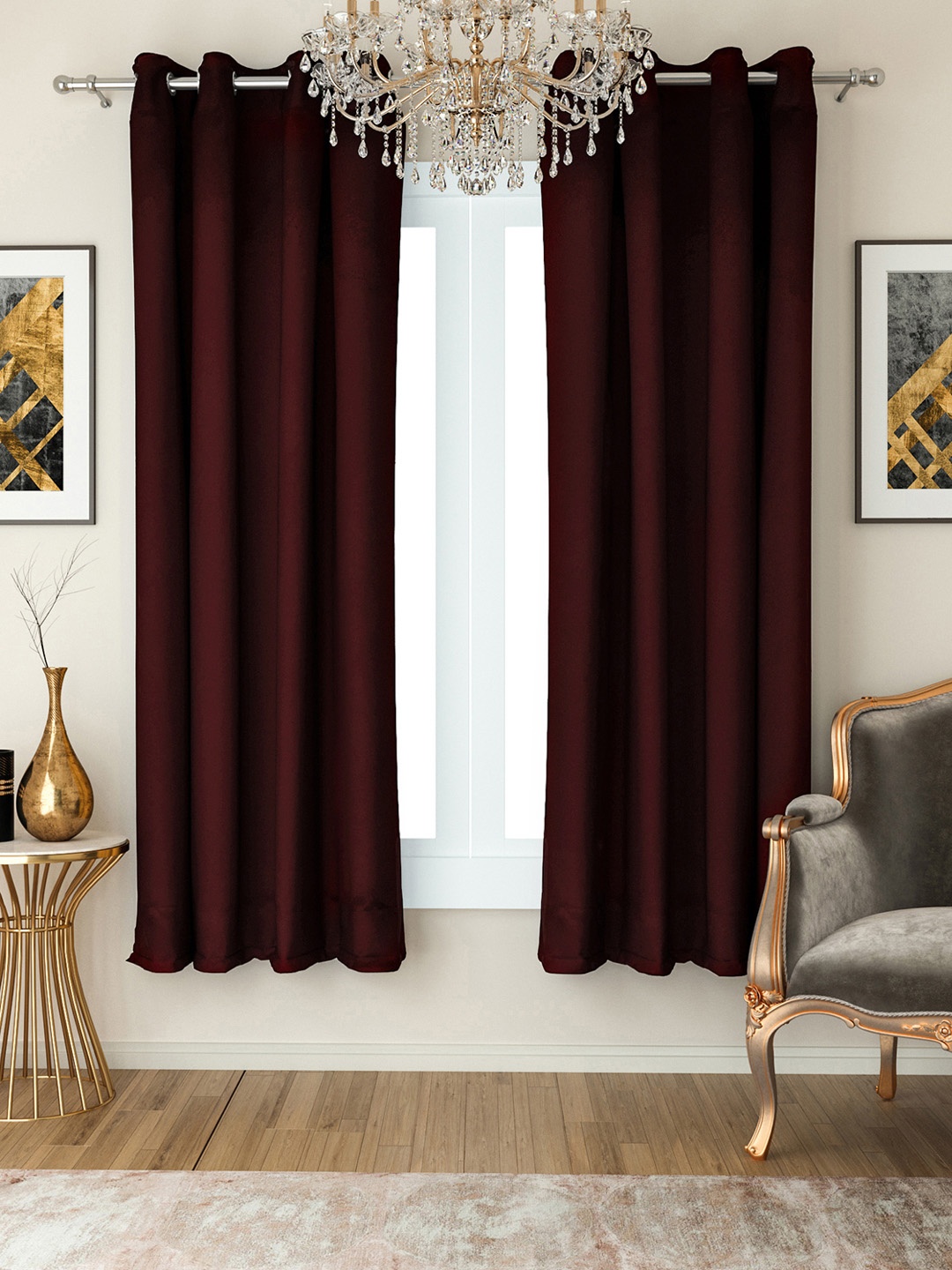

SWAYAM Set of 2 Window Curtains, Maroon