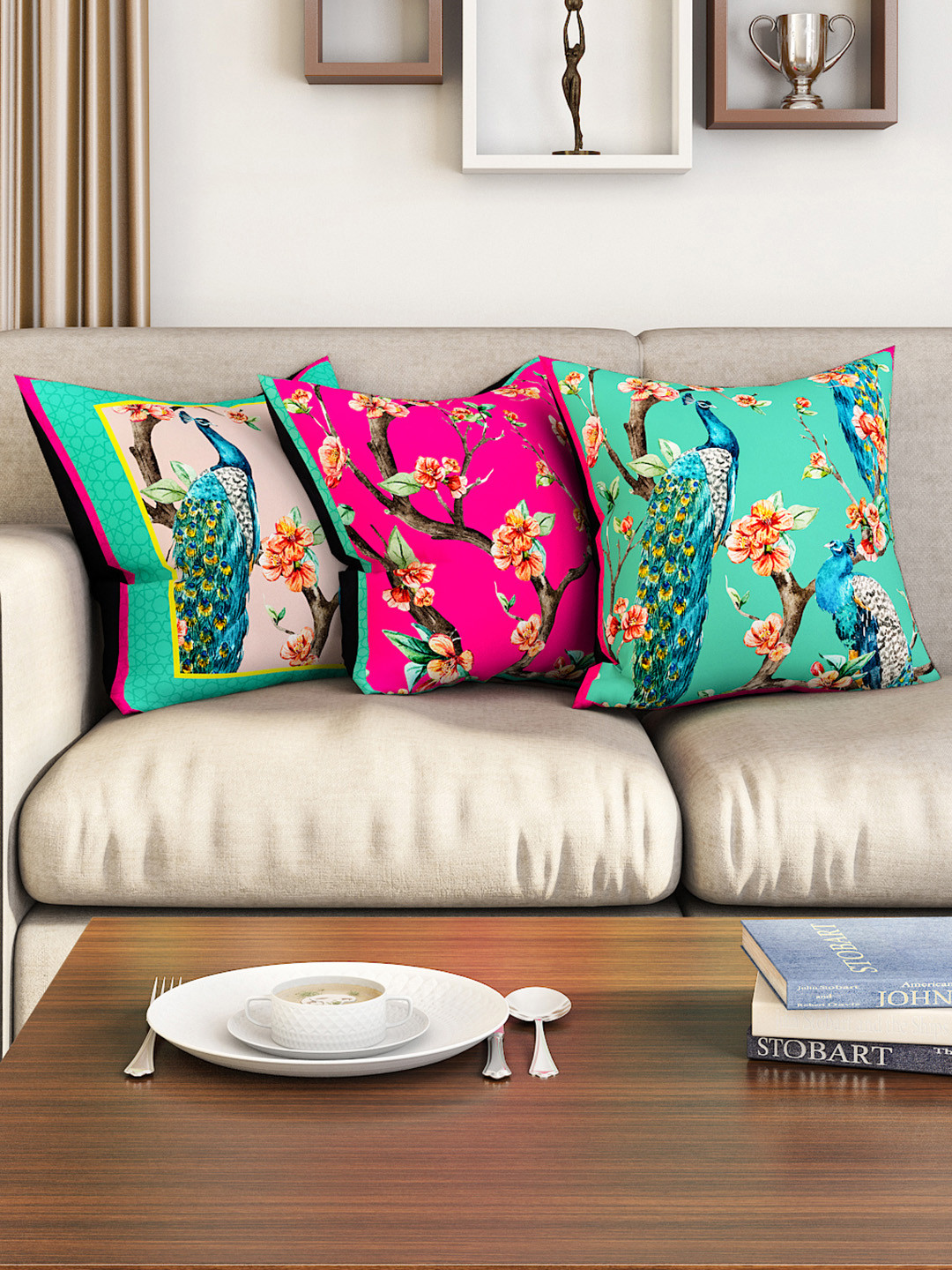 

SEJ by Nisha Gupta Set of 3 Abstract Square Cushion Covers, Green
