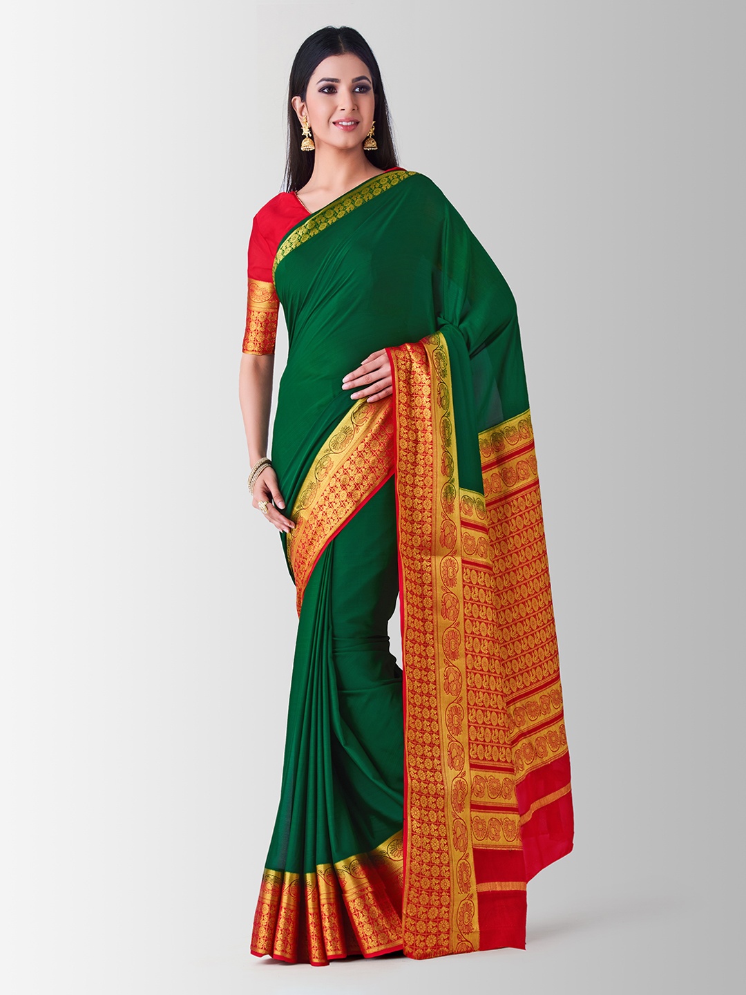 

MIMOSA Green Poly Crepe Woven Design Mysore Silk Saree